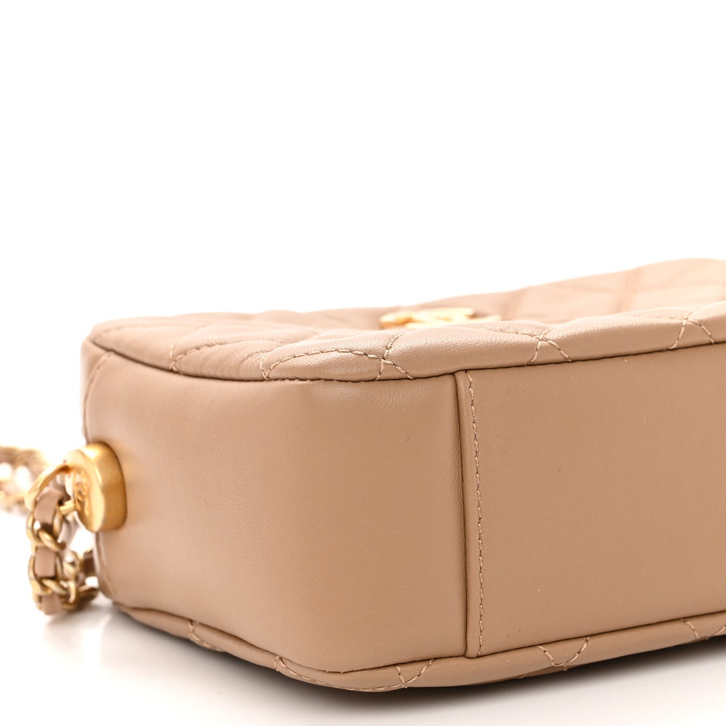 Lambskin Quilted CC Pearl Crush Camera Case Beige