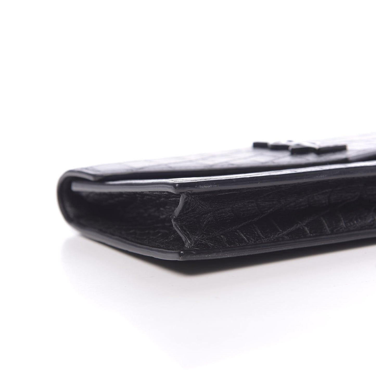 Calfskin Crocodile Embossed Monogram Envelope Chain Wallet Black