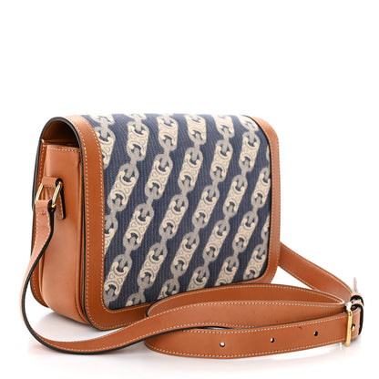 Celine Natural Calfskin Chaine Triomphe Jacquard Canvas Medium Triomphe Bag Navy Tan 3 of 10
