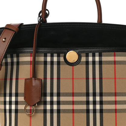 Burberry Calfskin Vintage Check Small Society Top Handle Bag Archive Beige Black 10 of 10