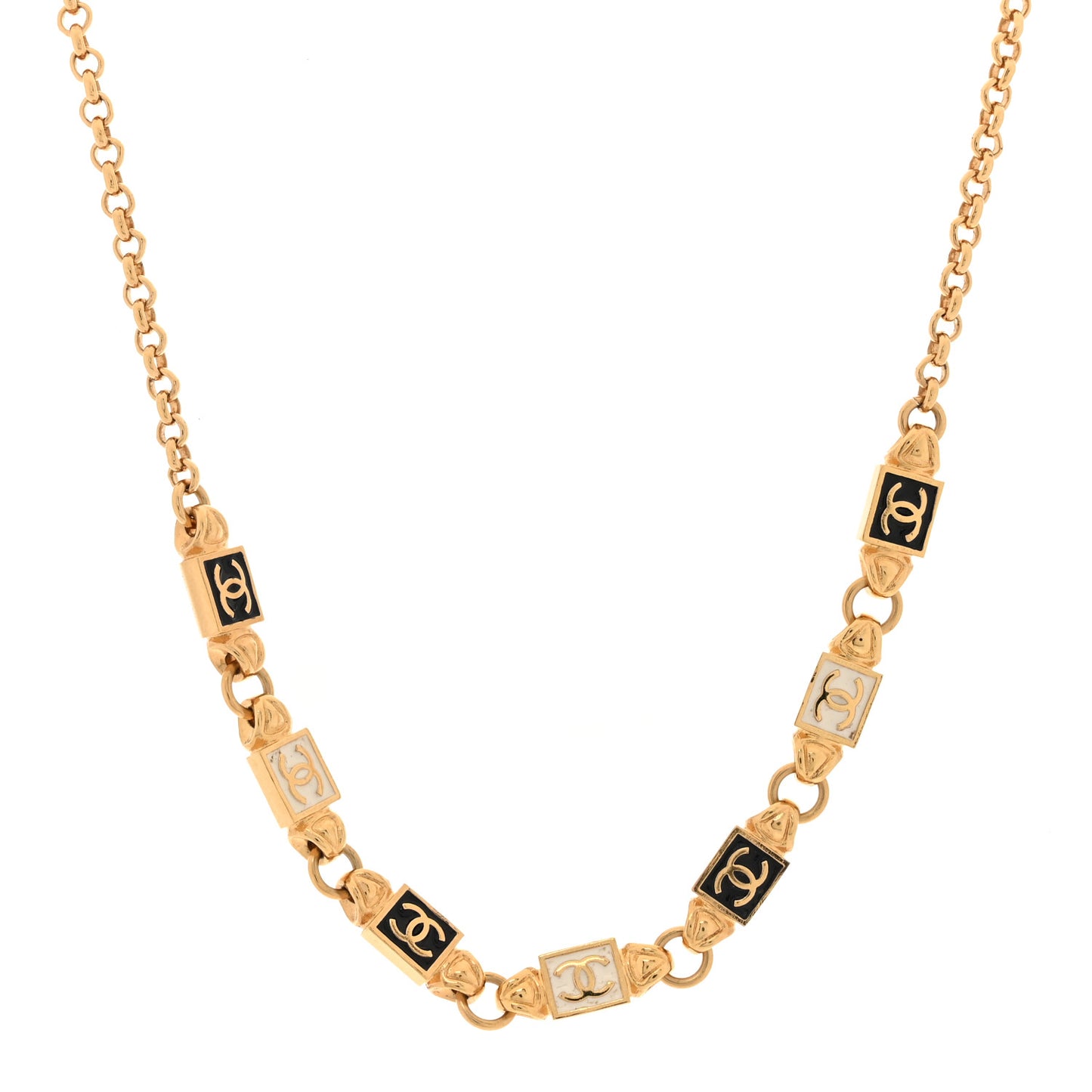 Metal Enamel CC Squares Choker Gold White Black