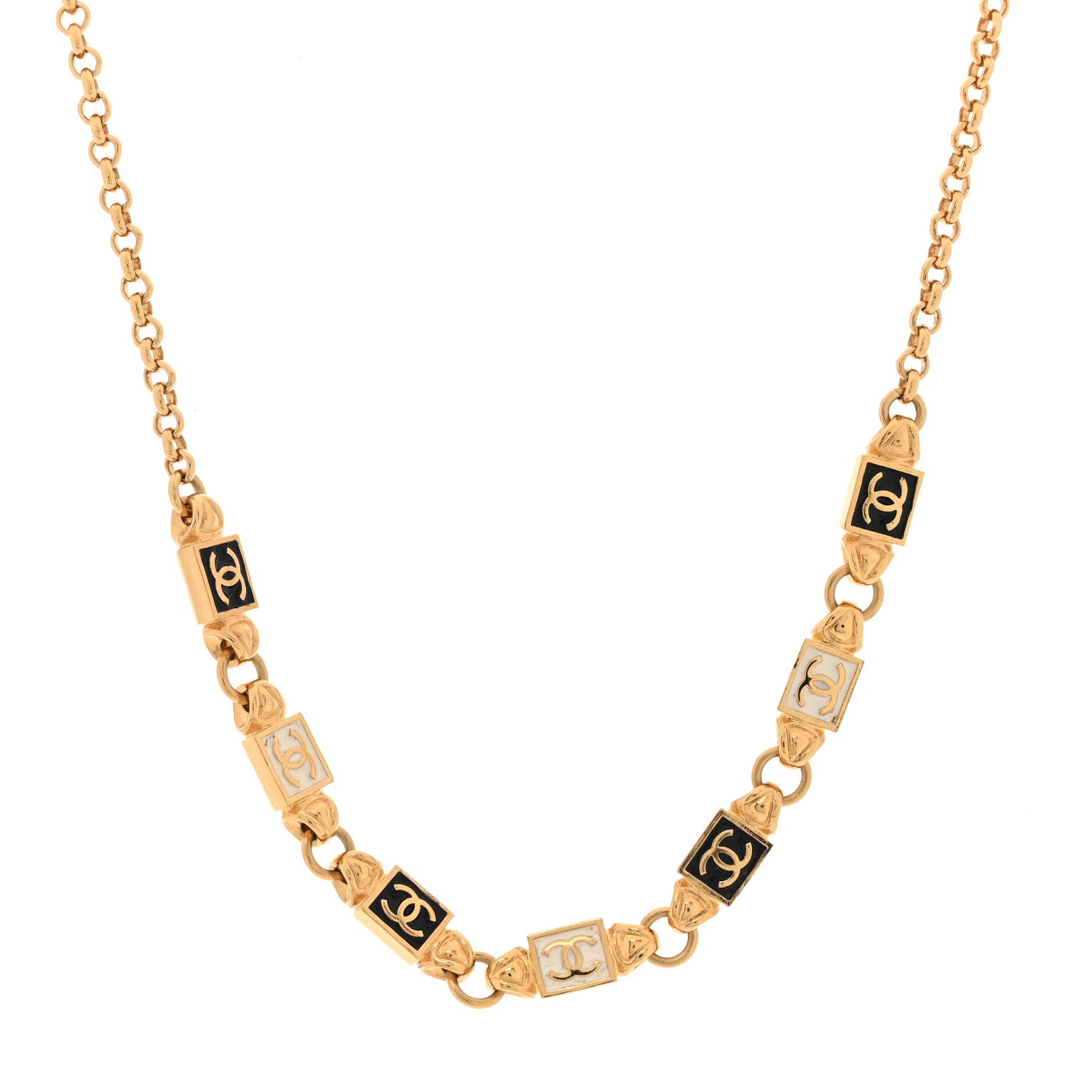 Chanel Metal Enamel CC Squares Choker Gold White Black 1 of 5