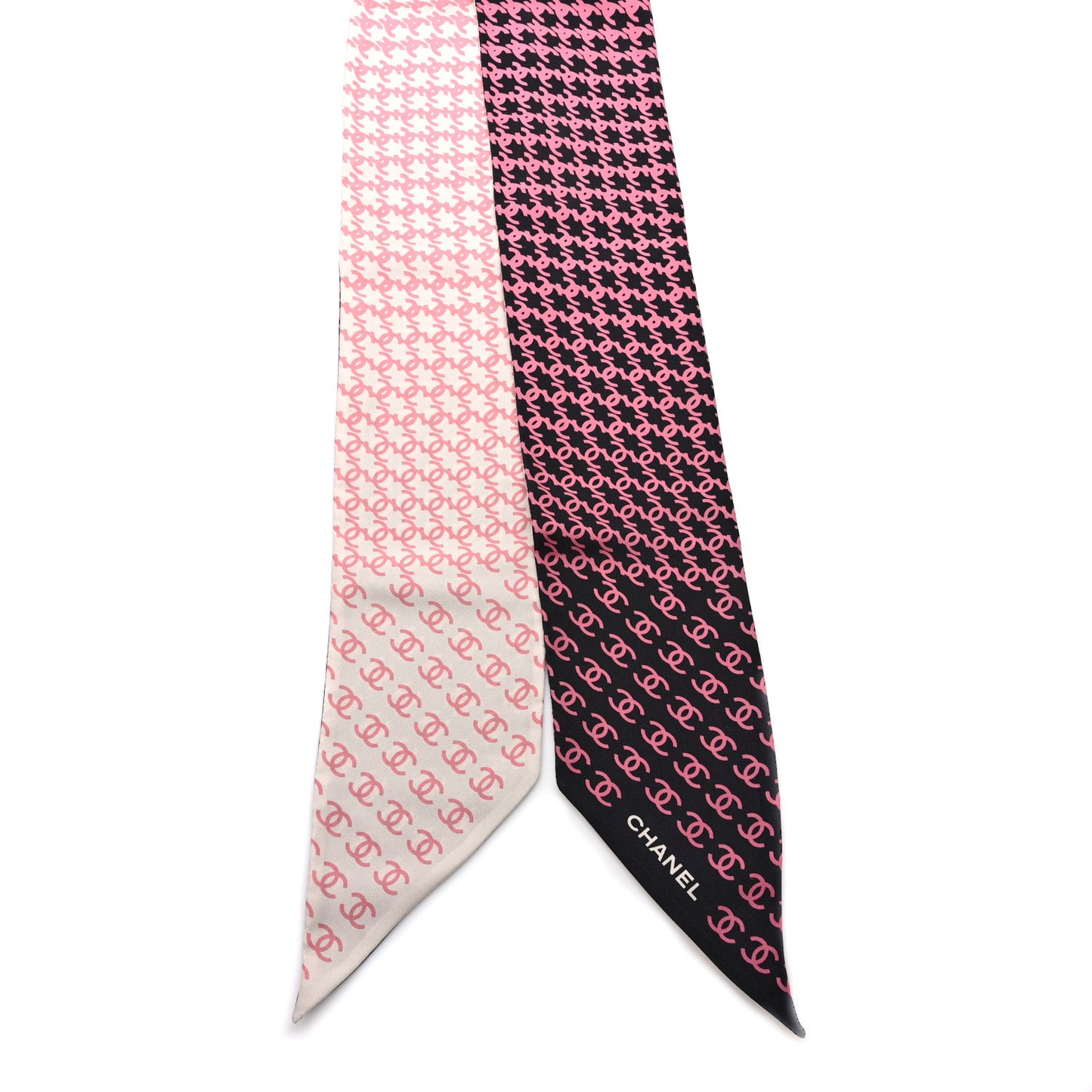 Silk Twill Houndstooth Slim Bandeau Scarf Black Fuchsia Pink Beige