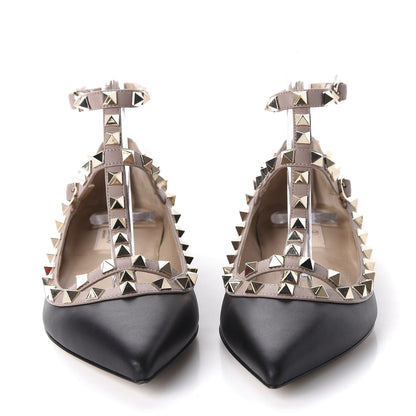 Valentino Garavani Nappa Rockstud Cage Ballerina Flats 36.5 Black Poudre 2 of 9