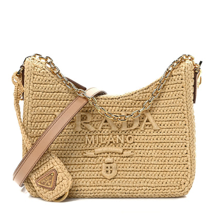 Prada Yarn Raffia Effect Crochet Mini Re-Edition 2000 Shoulder Bag Naturale 1 of 9