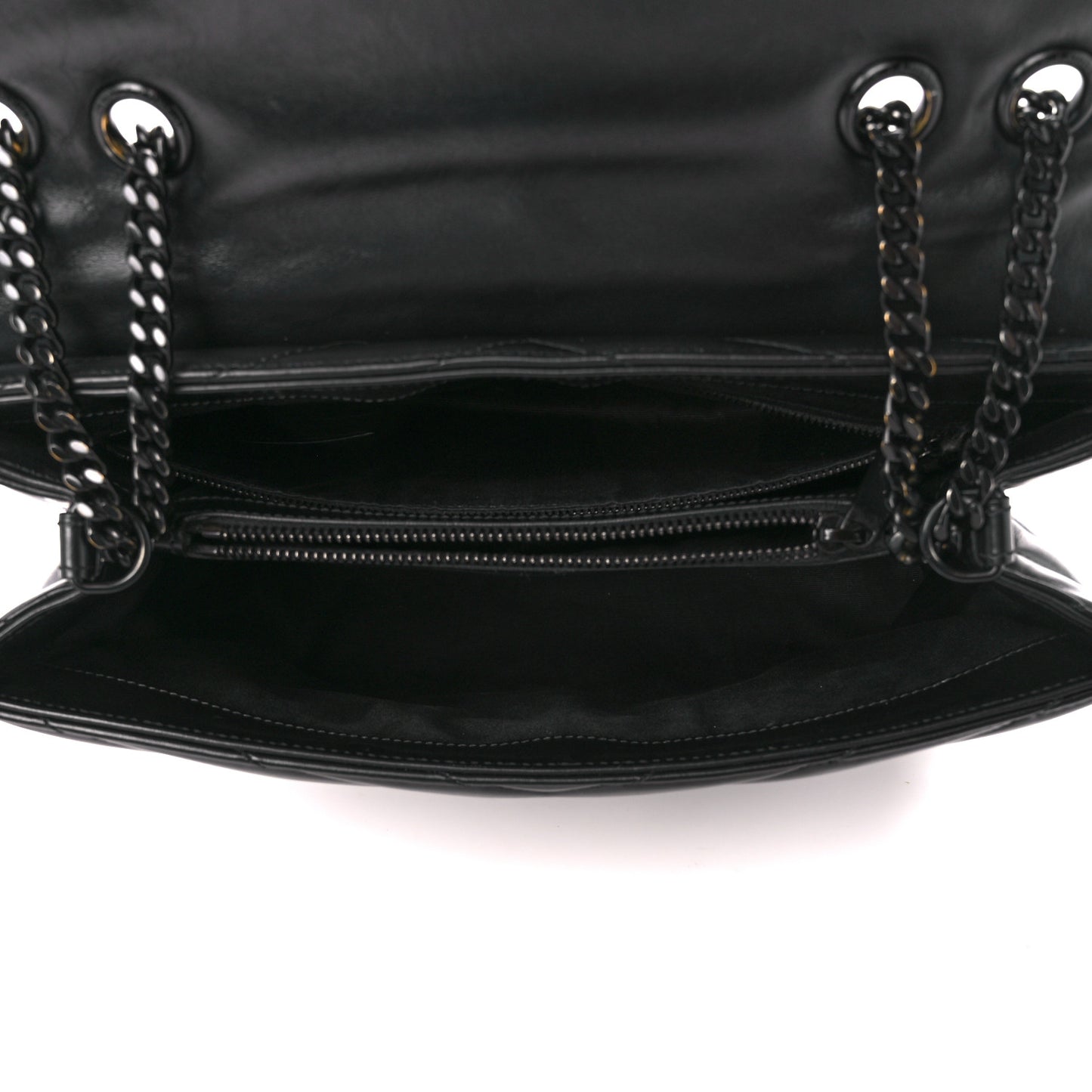 Calfskin Y Quilted Monogram Monochrome Medium Loulou Chain Satchel Black