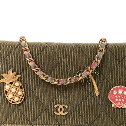 Chanel Canvas Quilted Coco Cuba Charms Wallet on Chain WOC Khaki 8 of 14