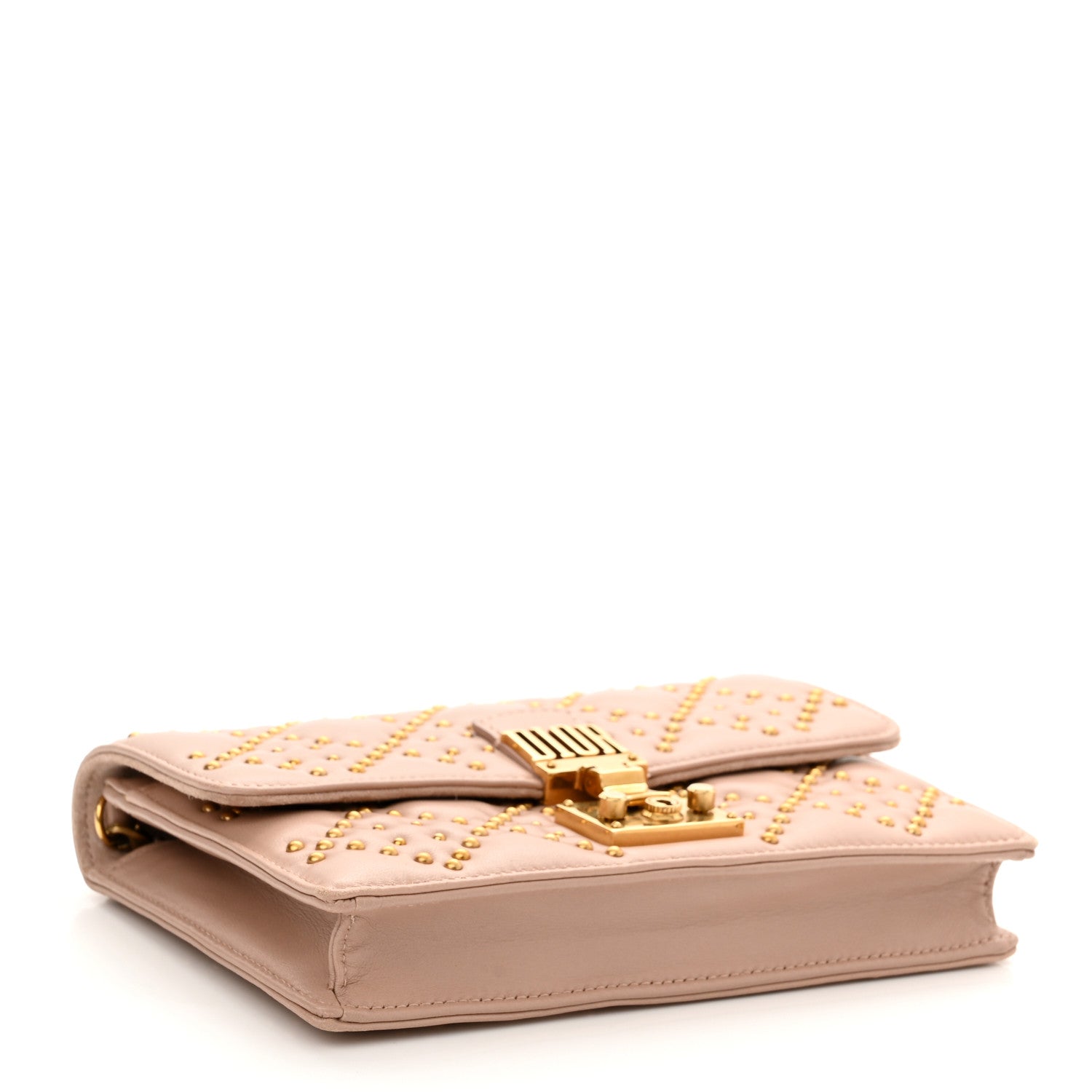 Christian Dior Lambskin Cannage Studded Dioraddict Wallet on Chain Clutch Nude 4 of 9