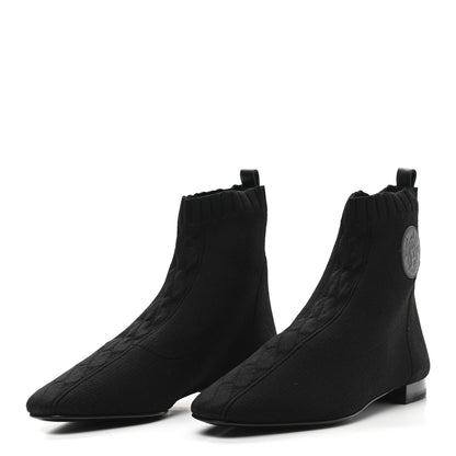 Hermes Knit Calfskin Duo Ankle Boots 37 Black 3 of 7