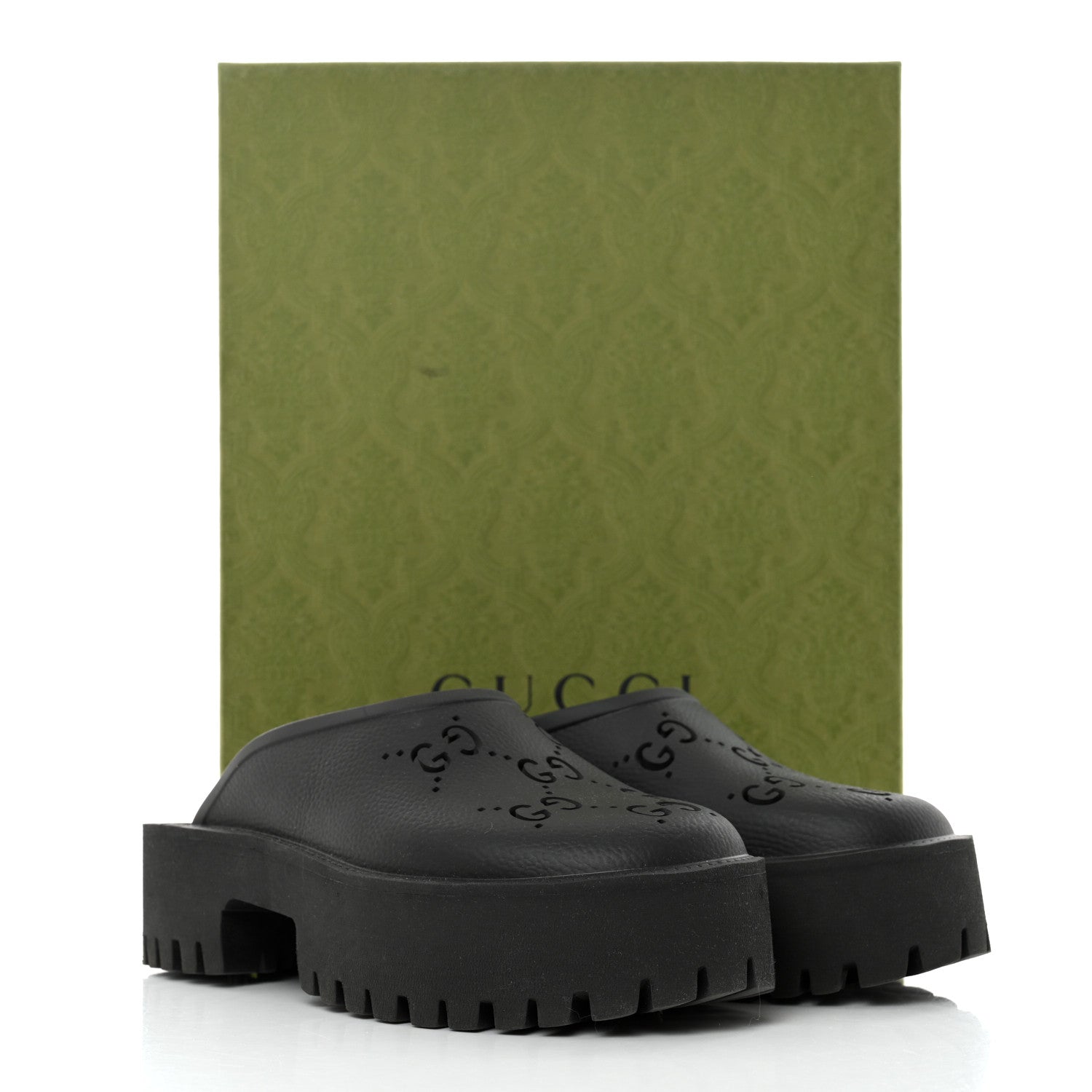 Gucci Rubber GG Monogram Perforated Elea Platform 55mm Lug Sole Sandals 40 Black 9 of 9