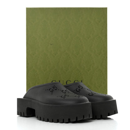Gucci Rubber GG Monogram Perforated Elea Platform 55mm Lug Sole Sandals 40 Black 9 of 9