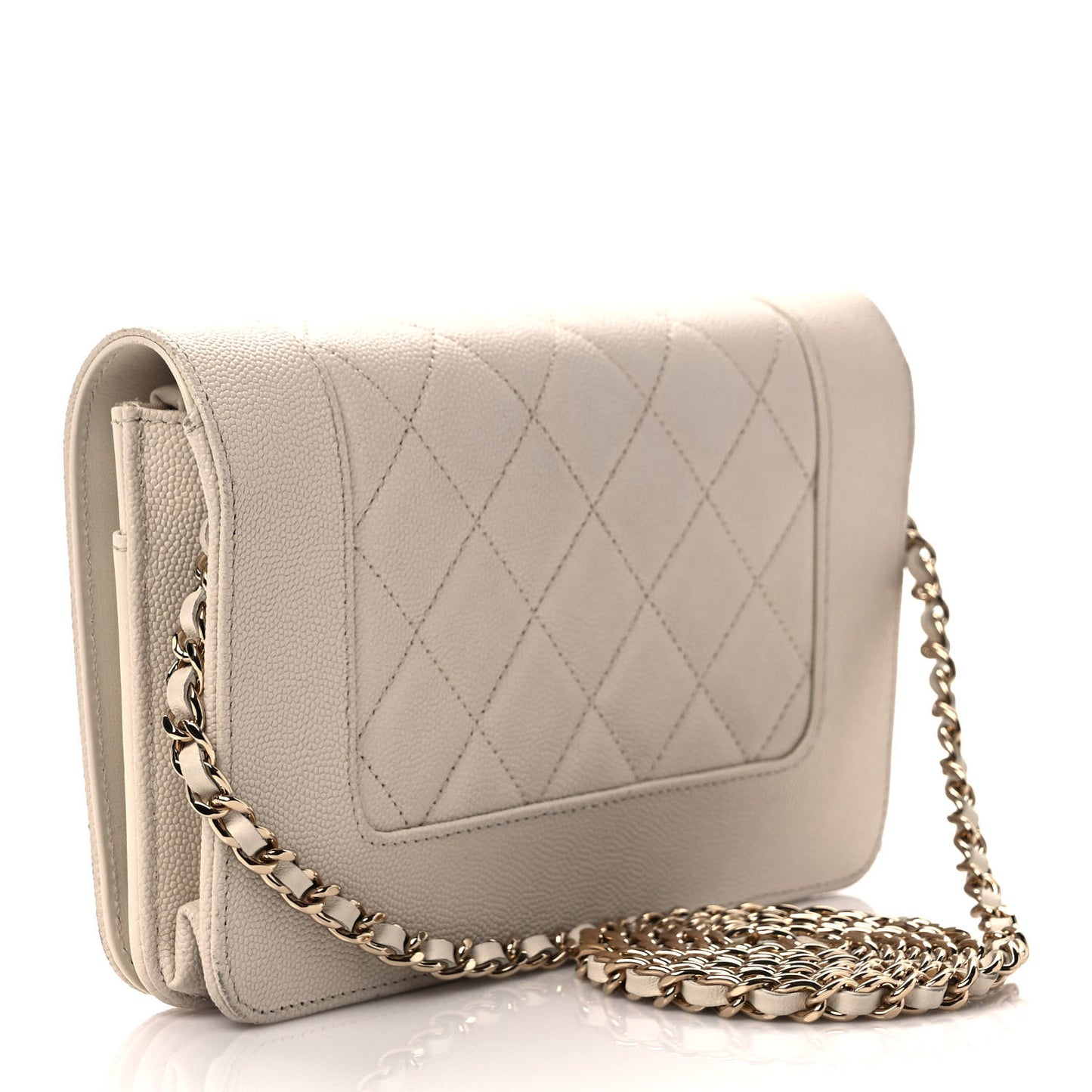 Caviar Quilted Vintage Mademoiselle Wallet On Chain WOC Beige