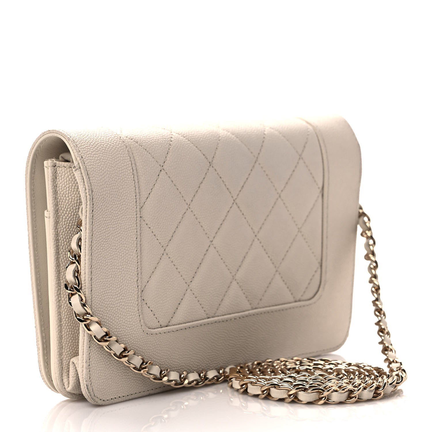 Chanel Caviar Quilted Vintage Mademoiselle Wallet On Chain WOC Beige 3 of 9