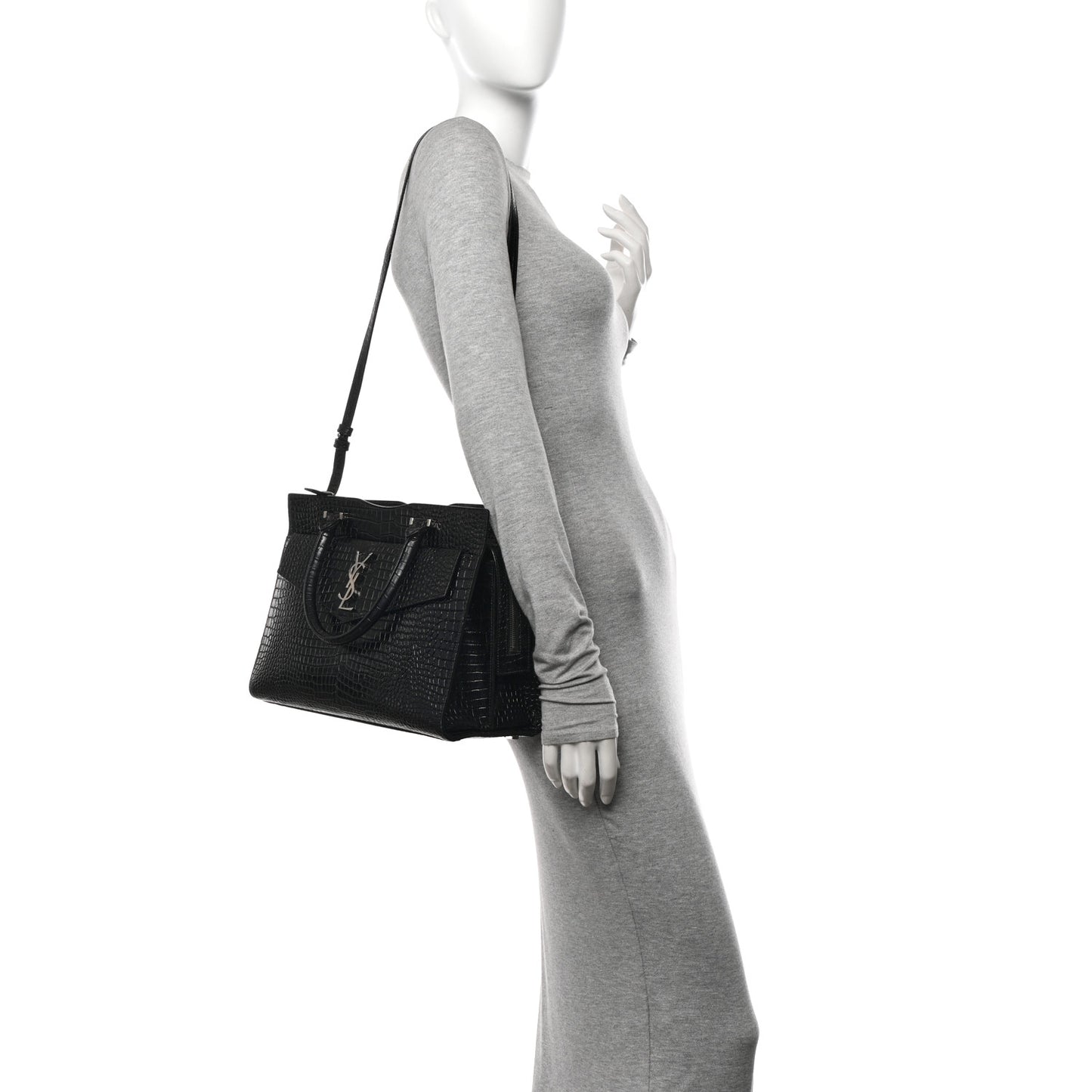 Croc Calfskin Embossed Medium Uptown Tote Black