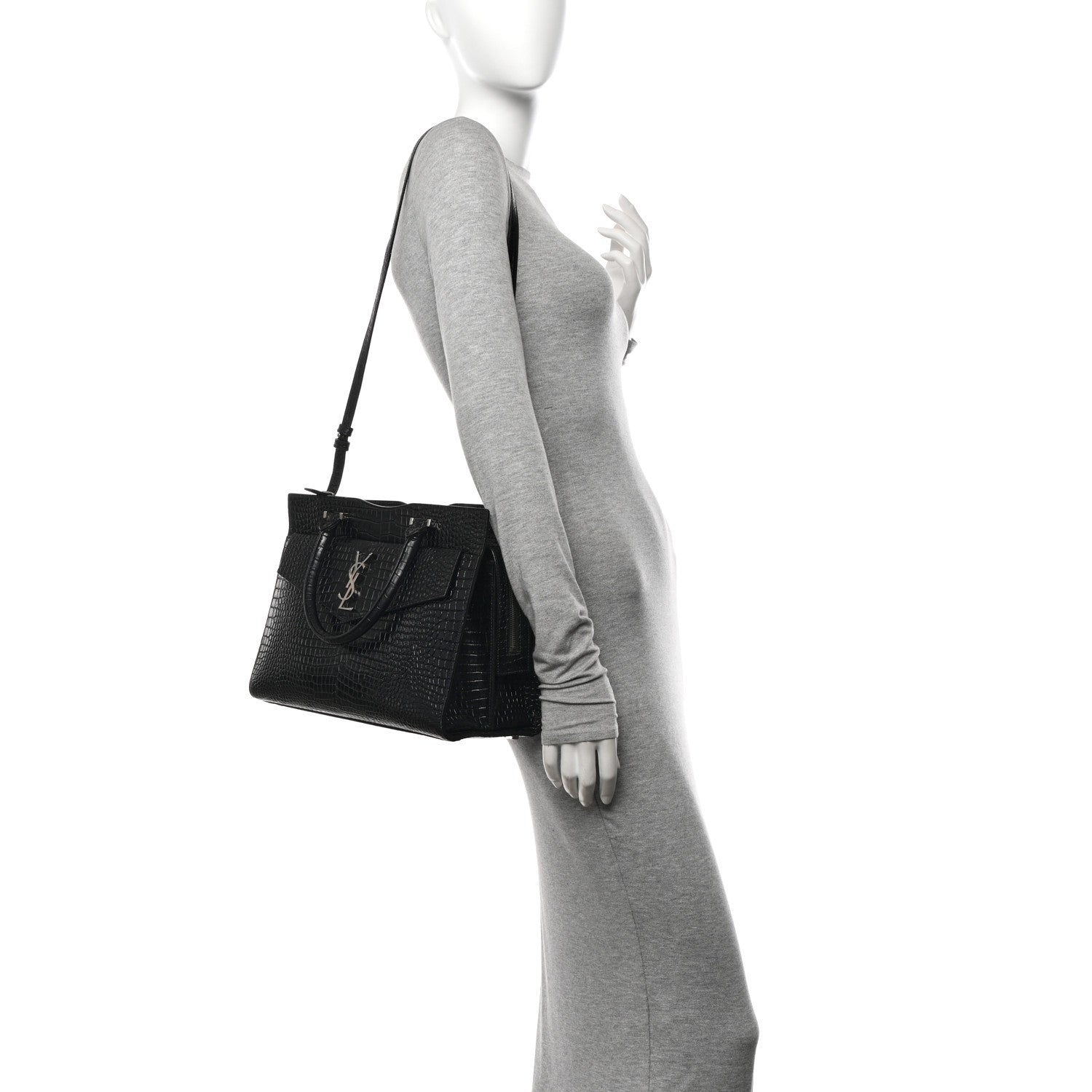 Saint Laurent Croc Calfskin Embossed Medium Uptown Tote Black 2 of 11