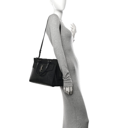 Saint Laurent Croc Calfskin Embossed Medium Uptown Tote Black 2 of 11