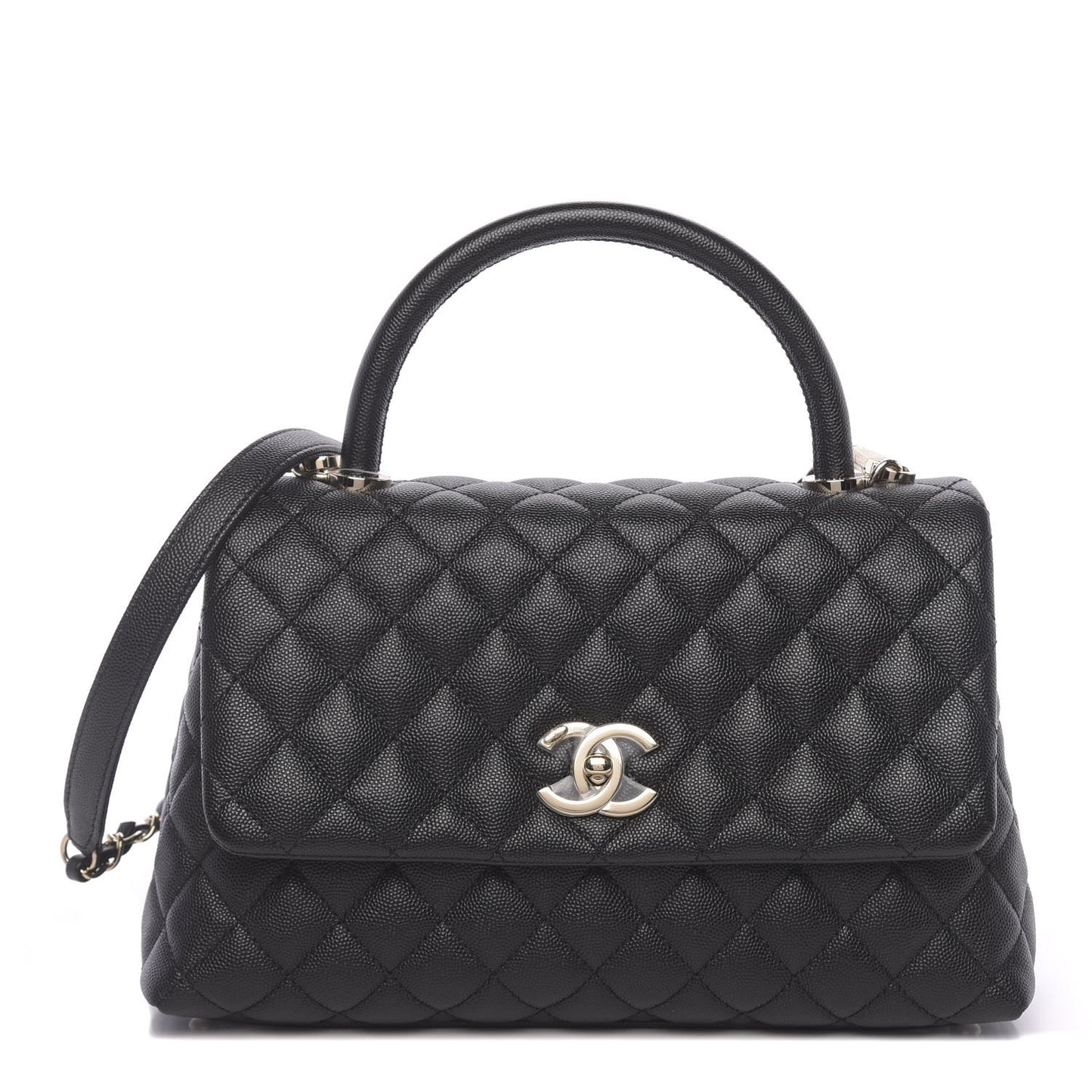 Caviar Quilted Small Coco Handle Flap Black
