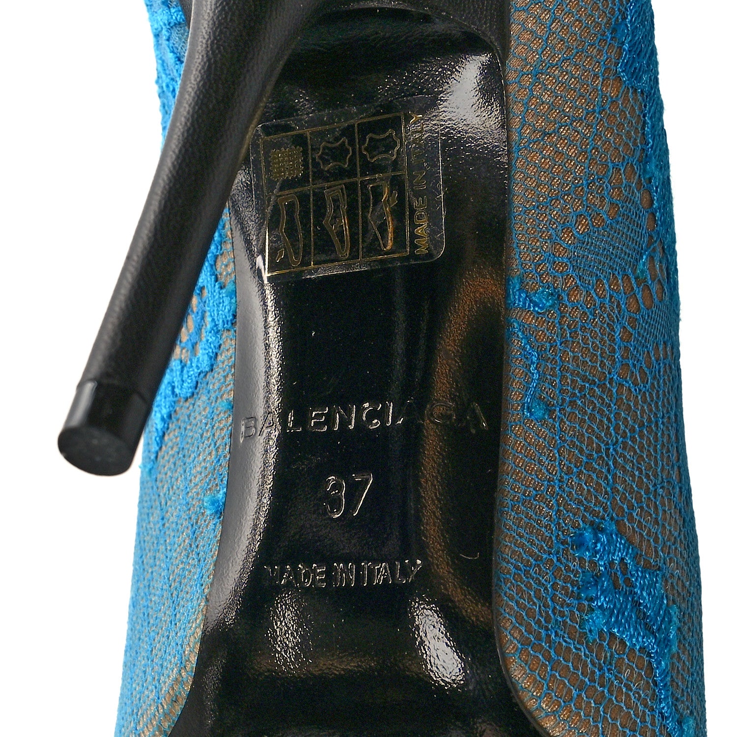 Balenciaga Lace Spandex Pointed Toe Knife Thigh High Boots 37 Blue Beige 6 of 6