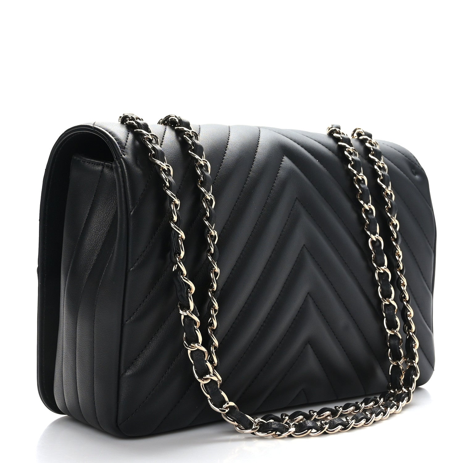 Chanel Calfskin Chevron Quilted Large Statement Flap Black 3 of 9