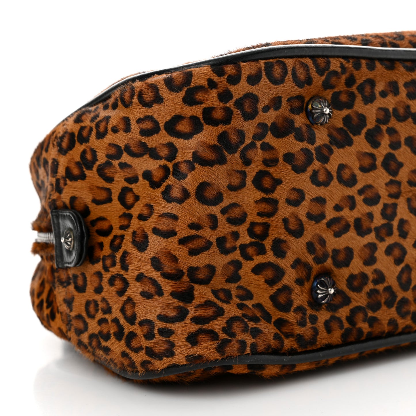 Leopard Print Hair Cross Patch Duffle Bag Black