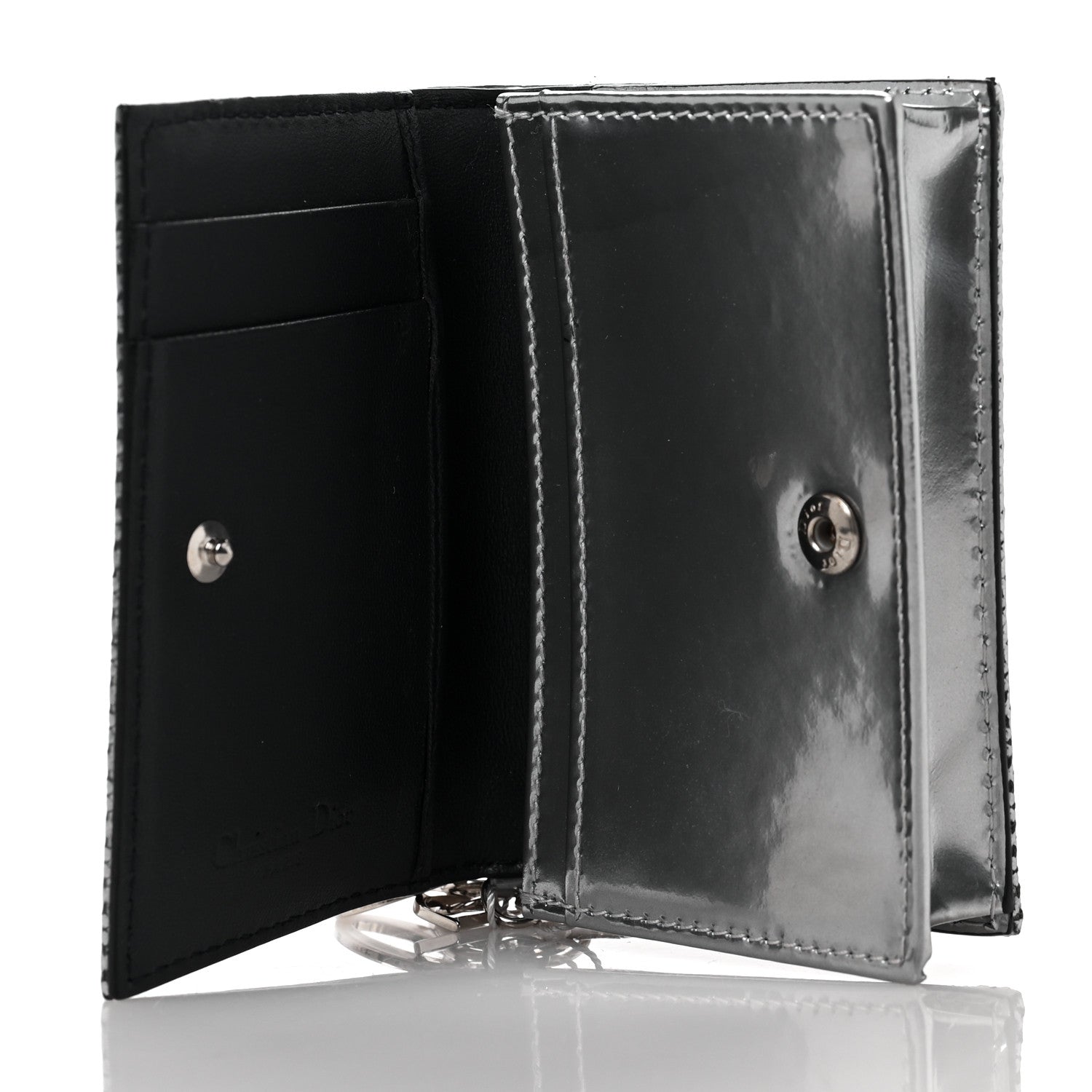 Christian Dior Metallic Patent Micro-Cannage Lady Dior Card Holder Silver 6 of 9