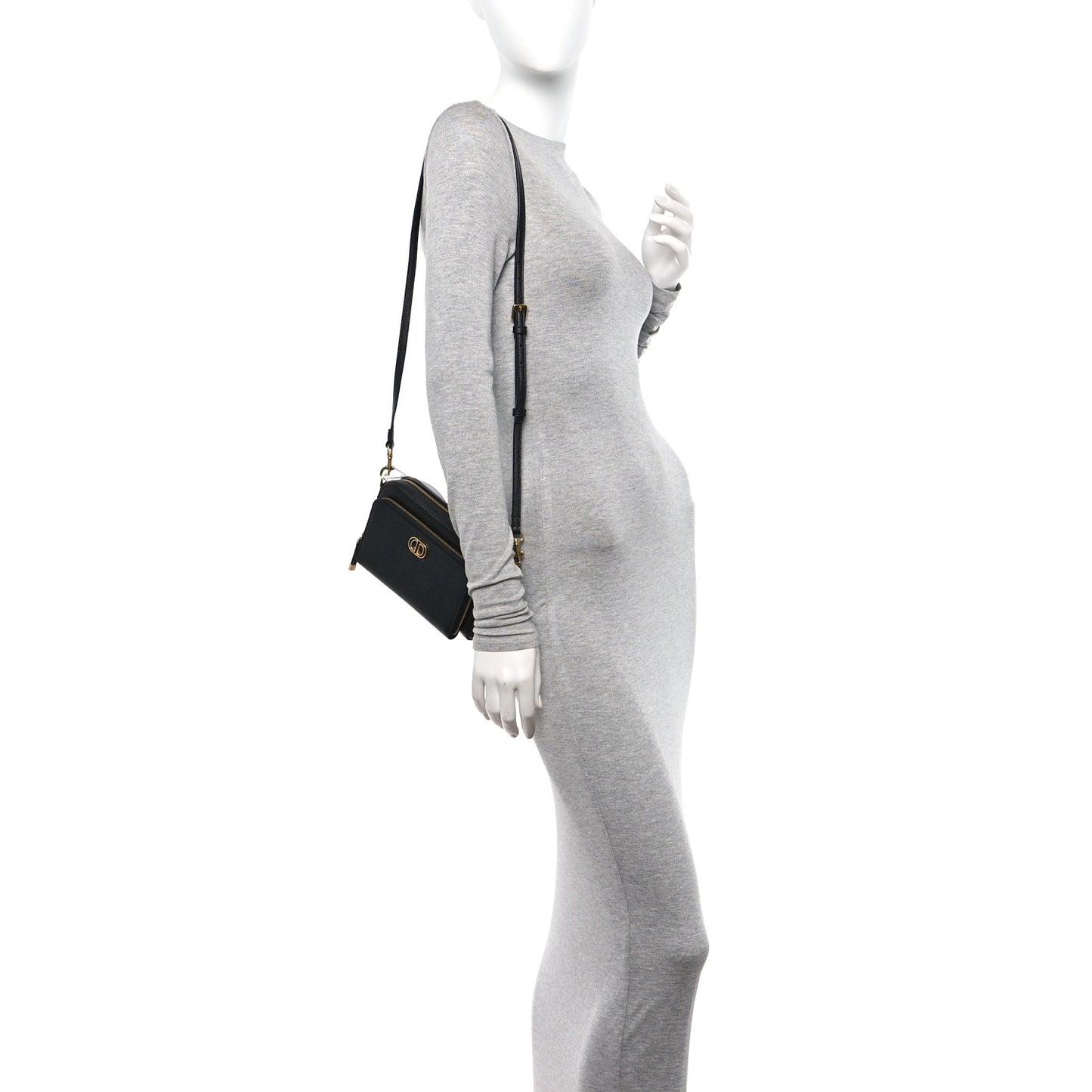 Grained Calfskin Caro Double Pouch Black