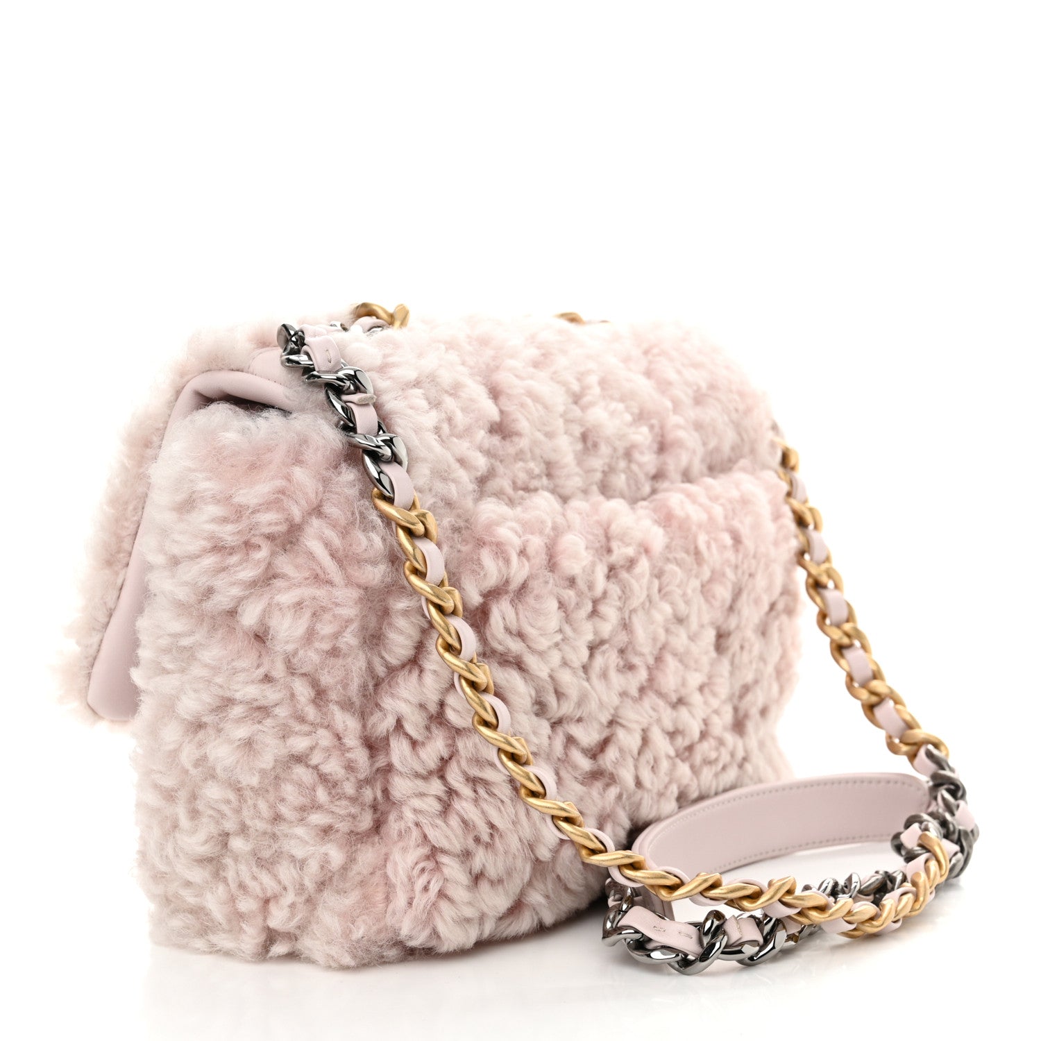 Chanel Shearling Sheepskin Medium Chanel 19 Flap Light Pink 3 of 10