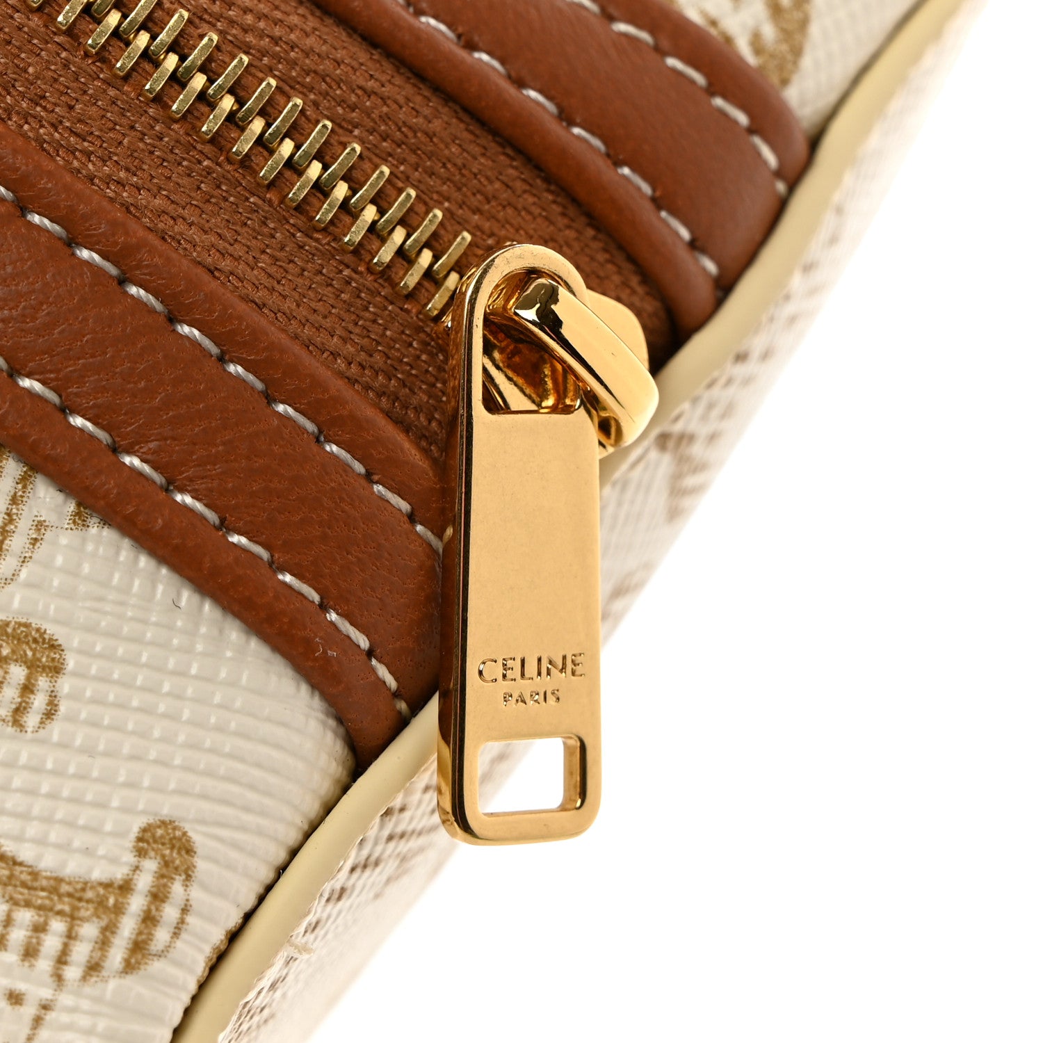 Celine Lambskin Triomphe Canvas Clutch With Chain White Tan 11 of 11