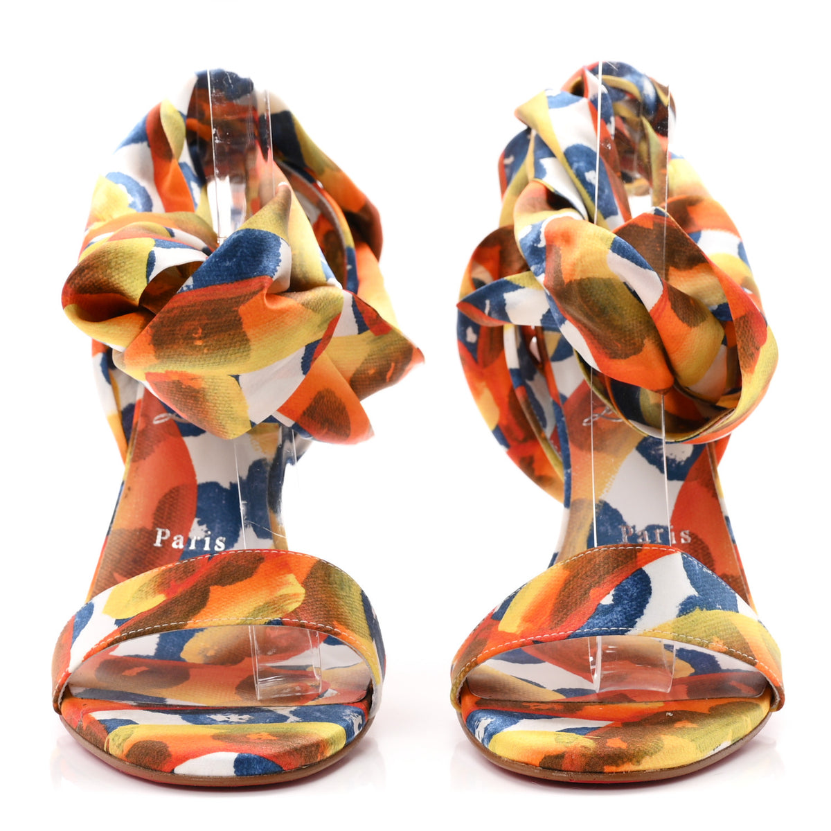 Christian Louboutin Crepe Satin Gaagal Miss Z Du Desert 100 Ankle Wrap Sandals 38 Multicolor Magma 3 of 9