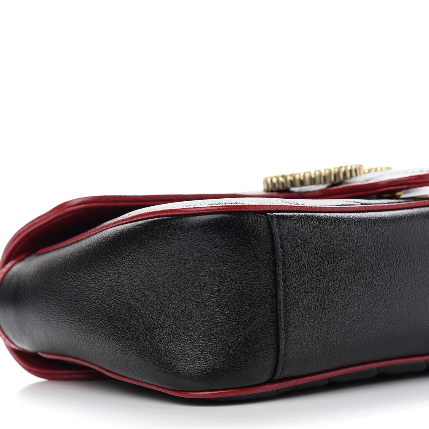 Vintage Effect Calfskin Matelasse Diagonal Small Torchon GG Marmont Shoulder Bag Black Romantic Cherry