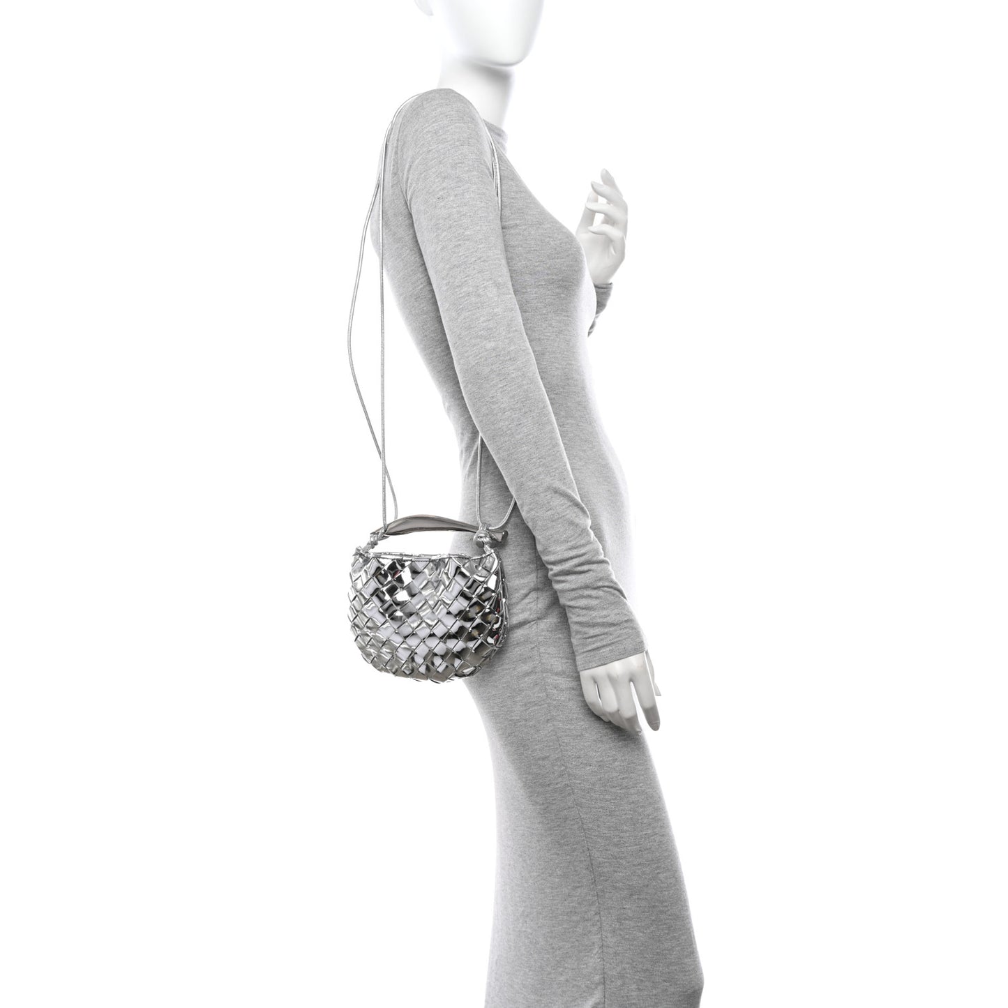 Mirror Laminated Nappa Intrecciato Mini Sardine Bag Silver