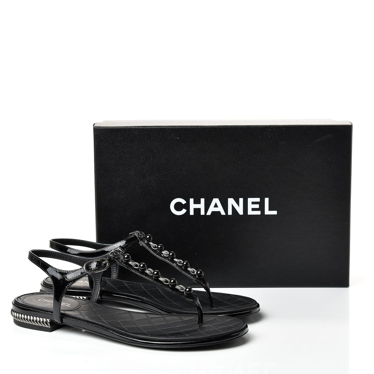 Patent Beaded CC Thong Sandals 37.5 Black