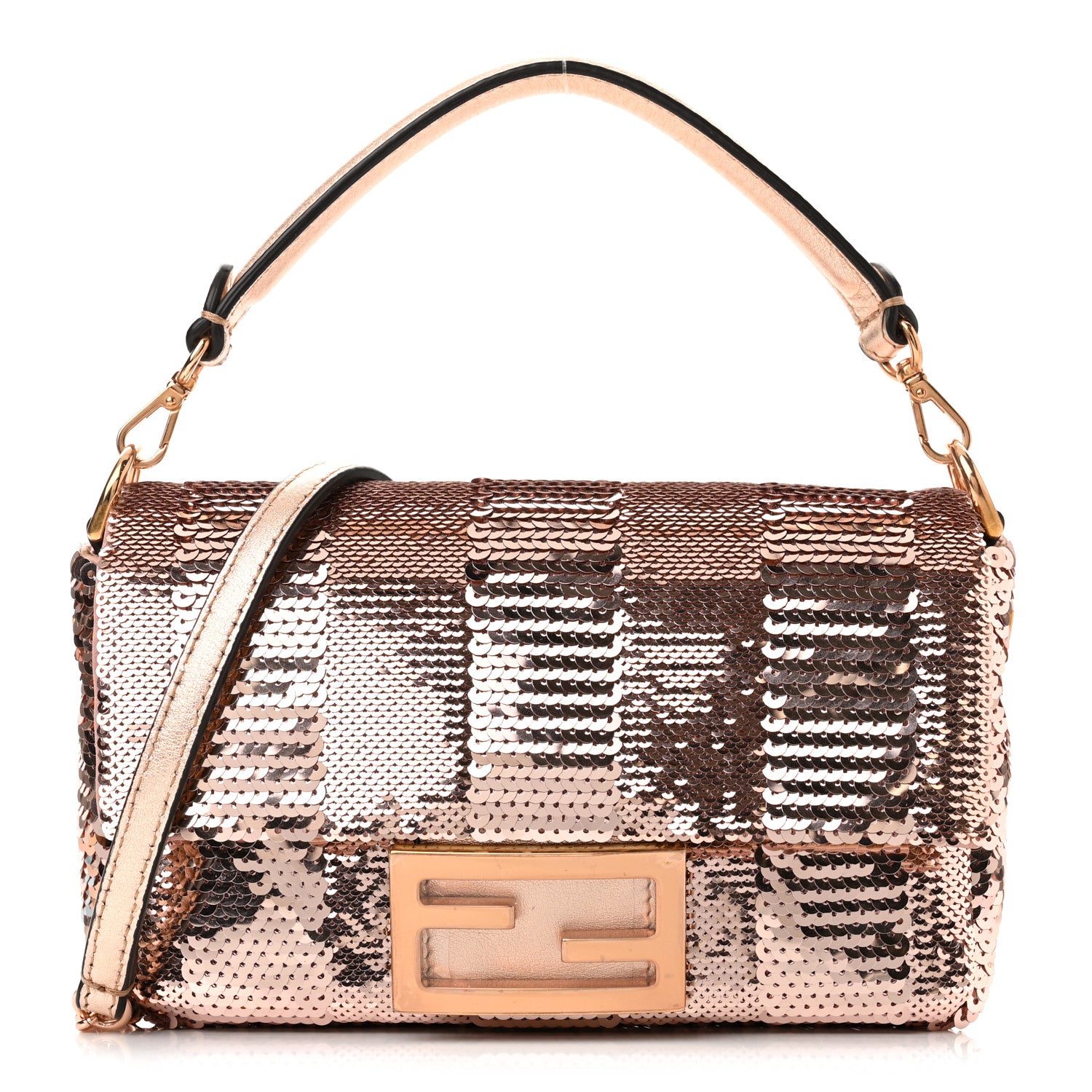 Fendi Sequin Metallic Nappa Pequin Mini Baguette Rame 9 of 13