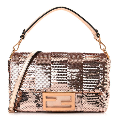 Fendi Sequin Metallic Nappa Pequin Mini Baguette Rame 9 of 13