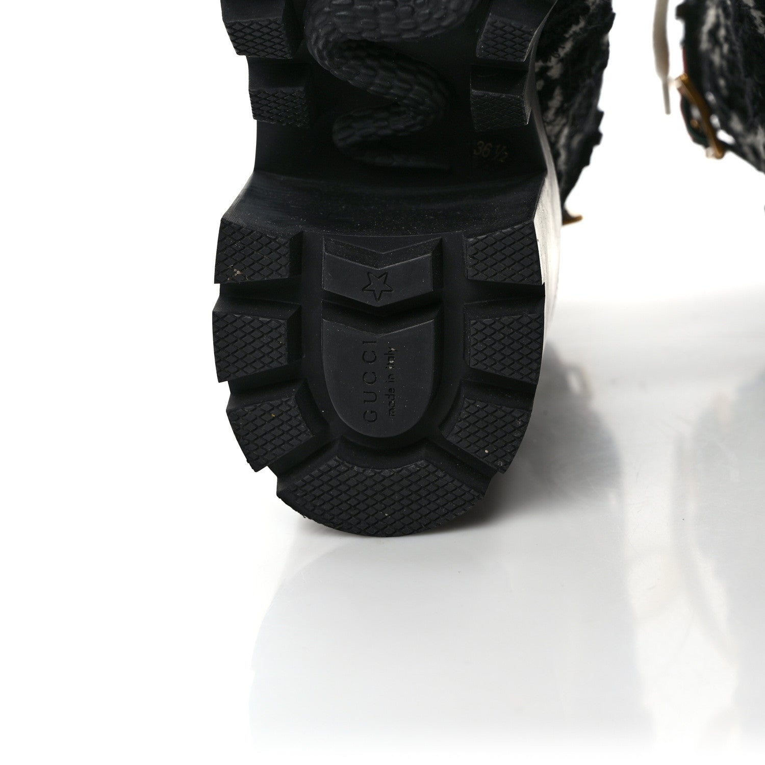 Gucci Tweed GG Monogram Lace Up Combat Ankle Boots 36.5 Black 5 of 7