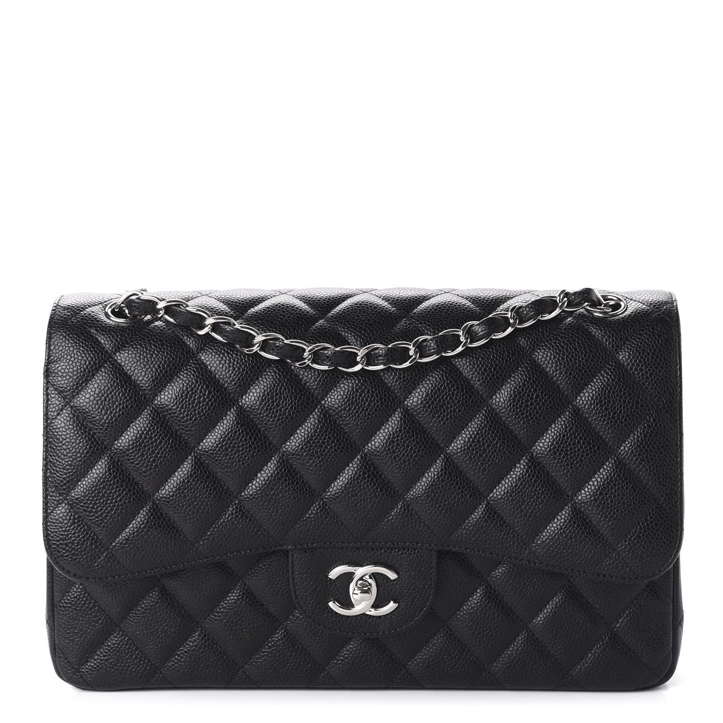 Caviar Quilted Jumbo Double Flap Black