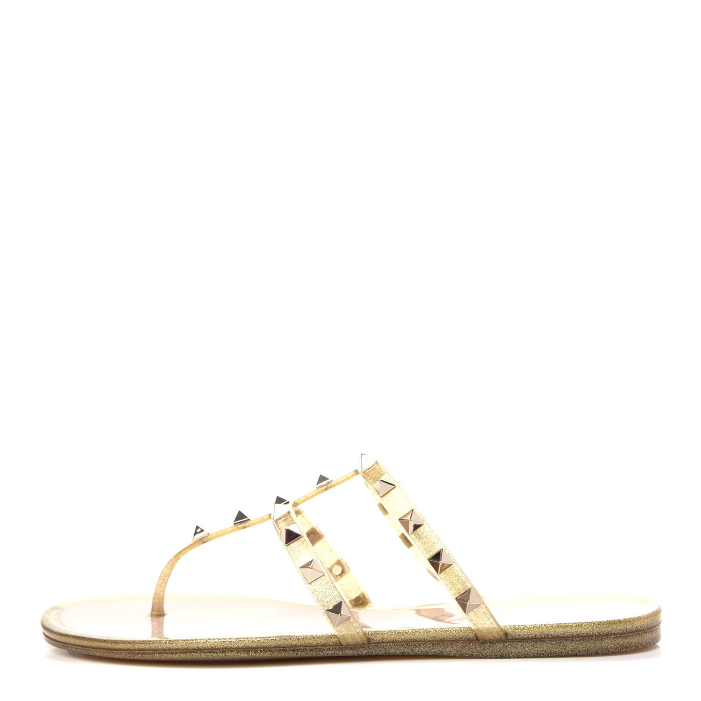 PVC Jelly Glitter Rockstud Caged Flat Thong Sandals 40 Oro
