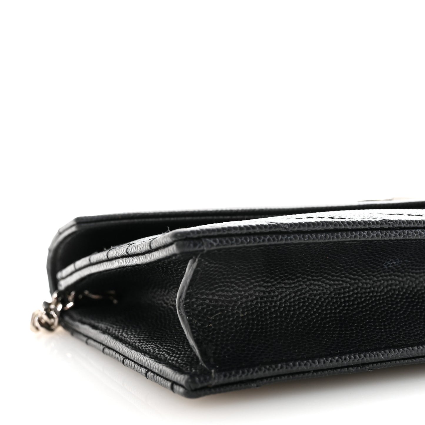 Grain De Poudre Matelasse Chevron Monogram Envelope Chain Wallet Black