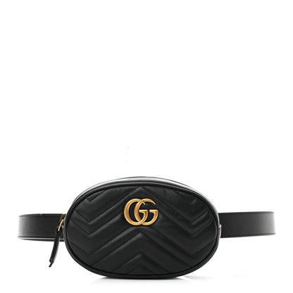Gucci Calfskin Matelasse GG Marmont Belt Bag 85 34 Black 1 of 13