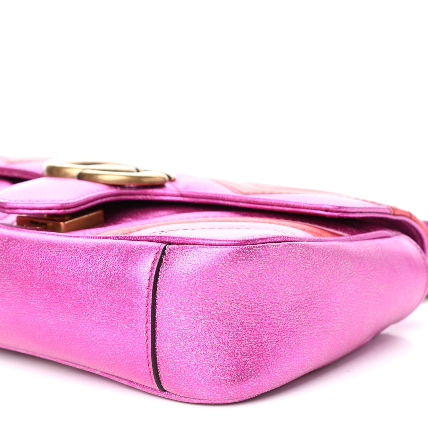 Metallic Calfskin Matelasse Mini GG Marmont Shoulder Bag Fuchsia
