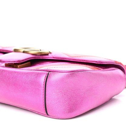 Gucci Metallic Calfskin Matelasse Mini GG Marmont Shoulder Bag Fuchsia 9 of 9
