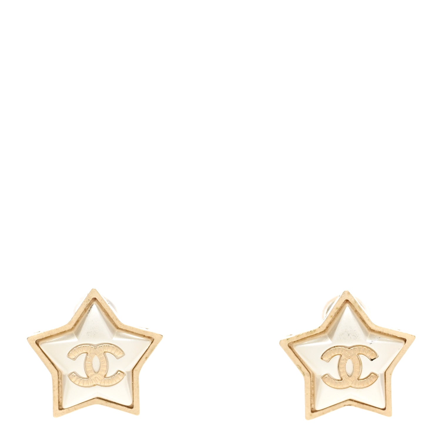 Chanel Resin Metal CC Star Earrings Gold Pearly White 1 of 4