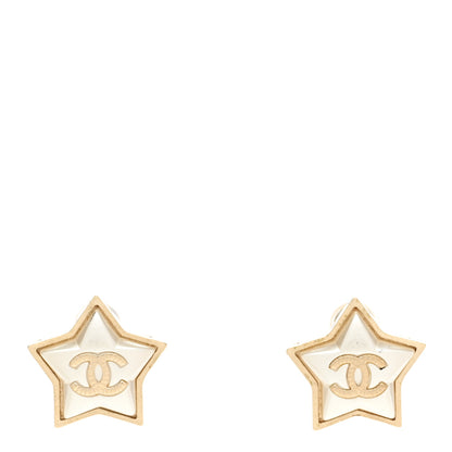 Chanel Resin Metal CC Star Earrings Gold Pearly White 1 of 4