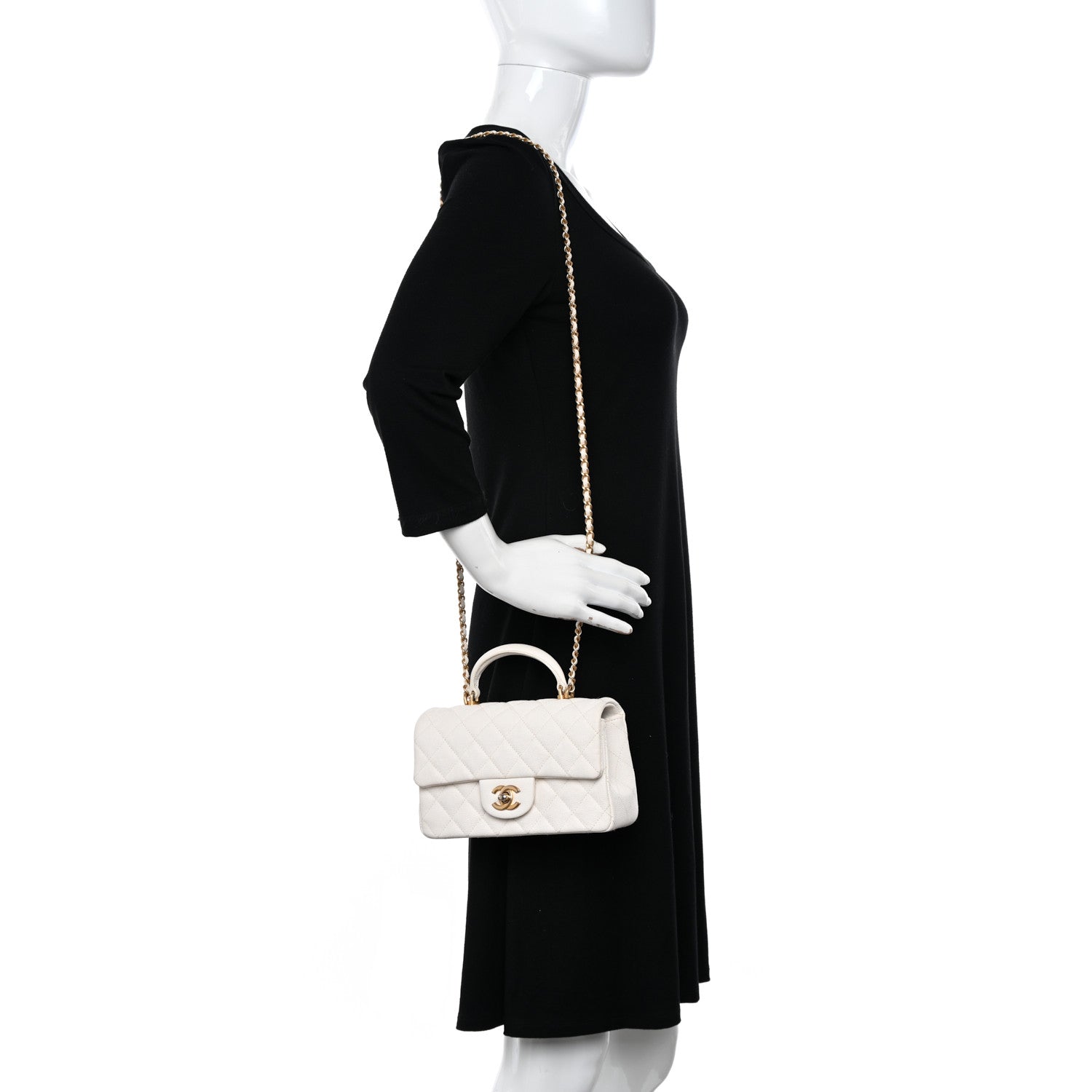 Chanel Caviar Quilted Mini Top Handle Rectangular Flap White 2 of 14
