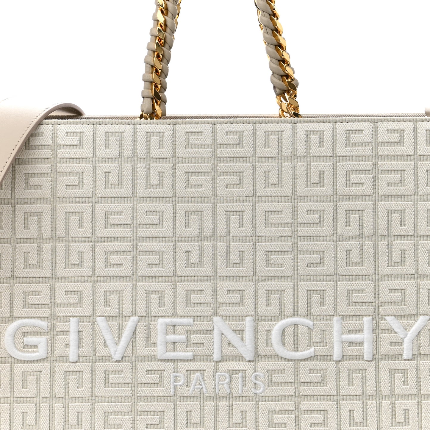 Canvas Jacquard 4G Medium Chain Tote Stone Grey