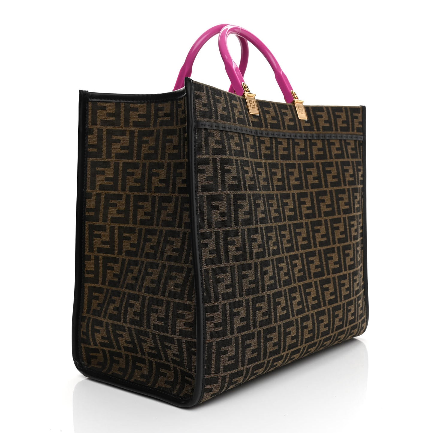 X VERSACE Fabric Jacquard Calfskin Plexiglass Fendace FF Medusa Studded Large Fendi Sunshine Shopper Tote Marrone Fuxia