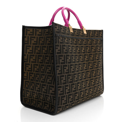 Fendi X VERSACE Fabric Jacquard Calfskin Plexiglass Fendace FF Medusa Studded Large Fendi Sunshine Shopper Tote Marrone Fuxia 3 of 10