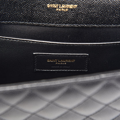 Saint Laurent Grain De Poudre Textured Mixed Matelasse Triquilt Medium Monogram Satchel Black 7 of 10