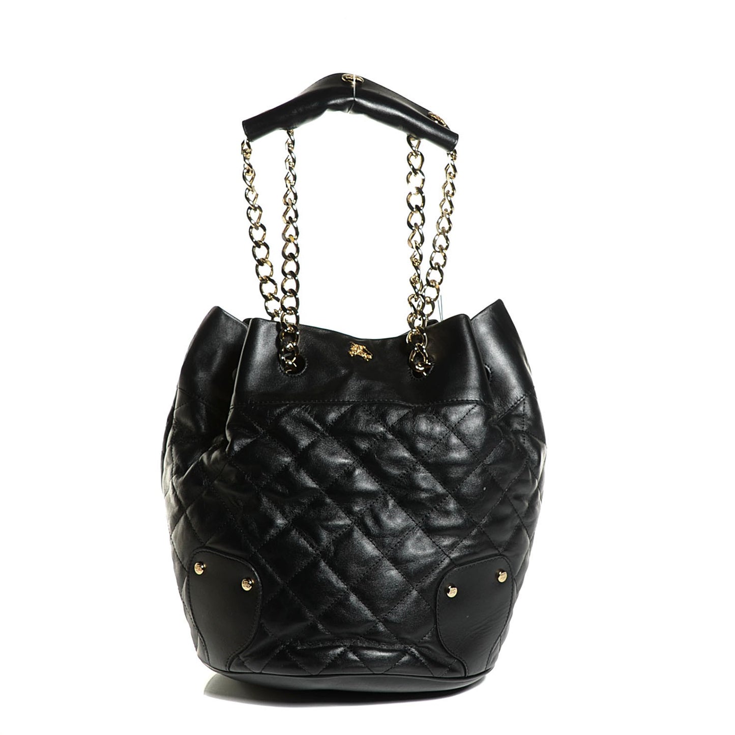 Calfskin Quilted Bucket Shoulder Bag Black