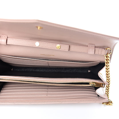 Saint Laurent Grain De Poudre Matelasse Chevron Monogram Chain Wallet Rose Antic 4 of 9